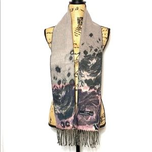 V Frass Grey Black Floral Reversible Scarf